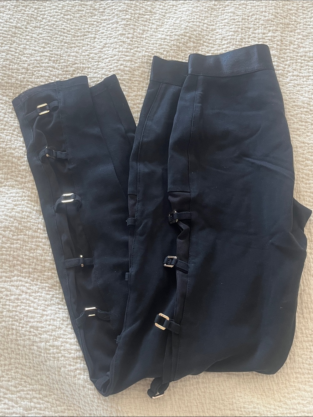 bebe Black Track Joggers with Side Buckle Trim